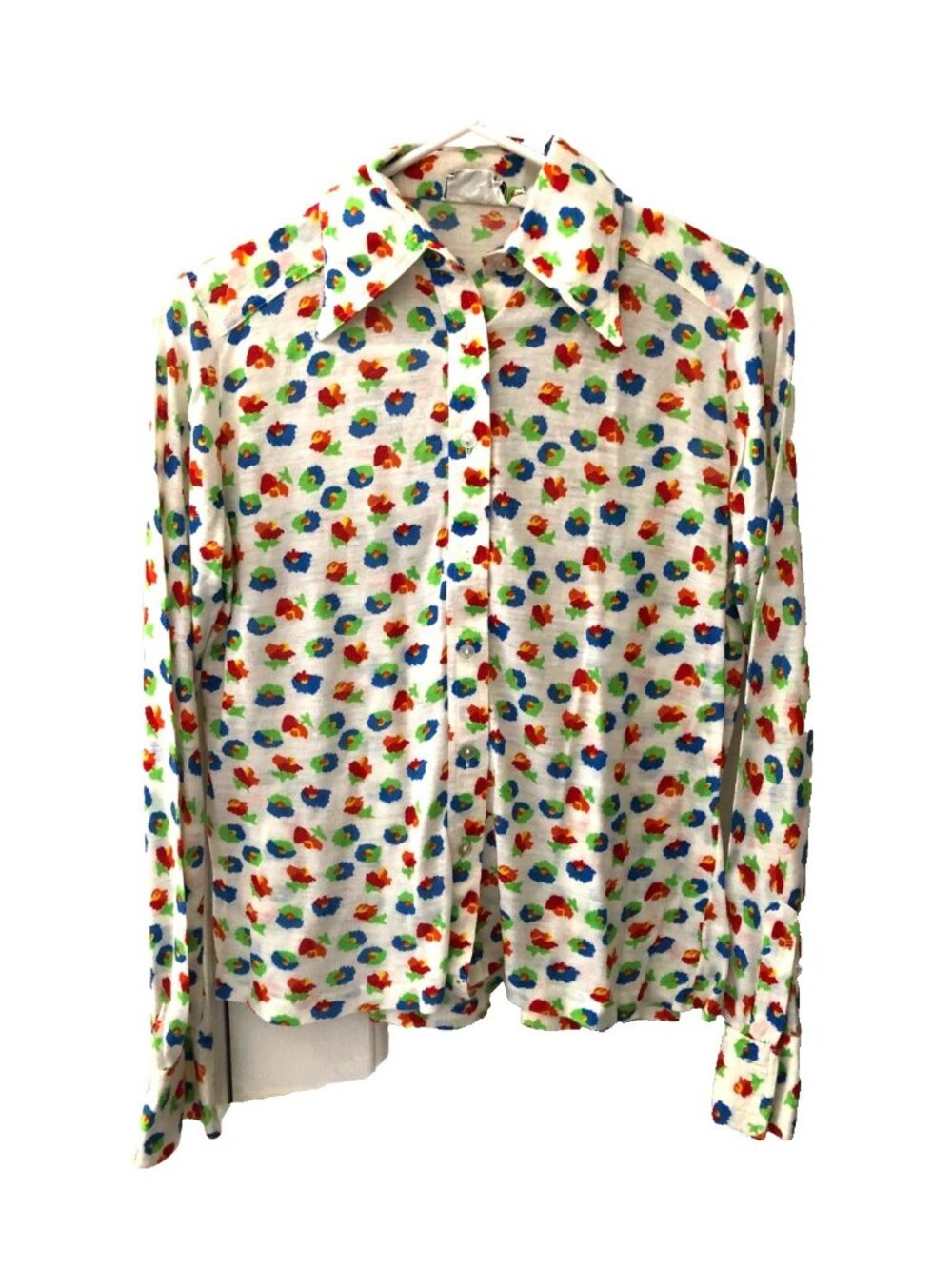 1970's Ardee Petite Floral Design Acrylic Fabric Long Sleeve Shirt Sz M